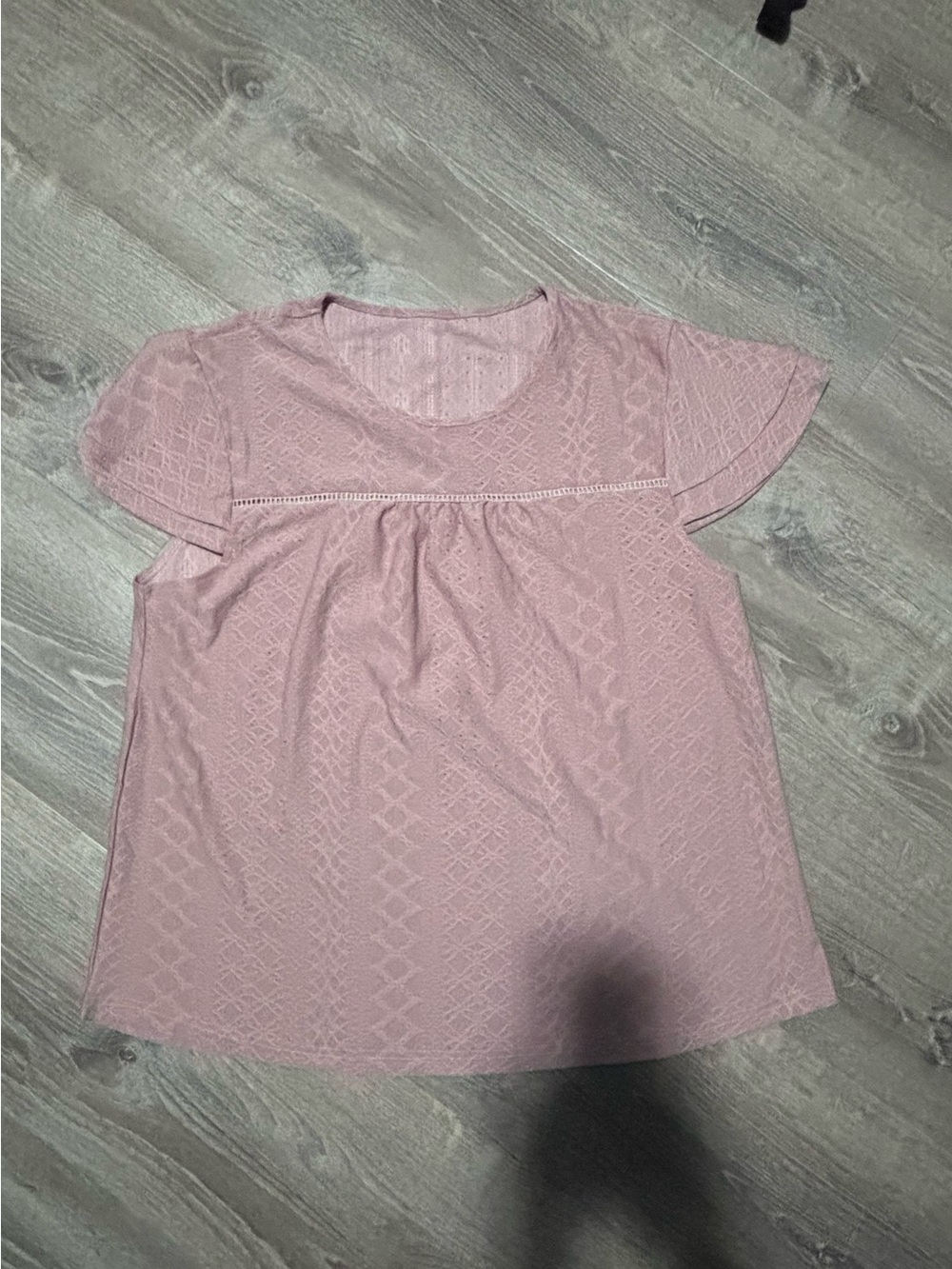 Women's Pink Lace-Pattern Flutter Sleeve Top